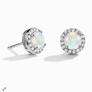Authentic sterling silver LIMOGES WEDDING Opal OCTOBER BIRTHSTONE CZ EARRINGS